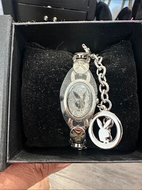 PLAYBOY Silver Bunny Charm Bracelet Watch